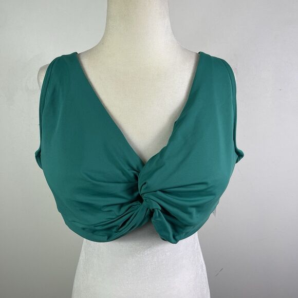 Lands End Lycra Xtra Life Teal Twist Front Underwire Bikini Top Size 18W DD - Picture 1 of 11